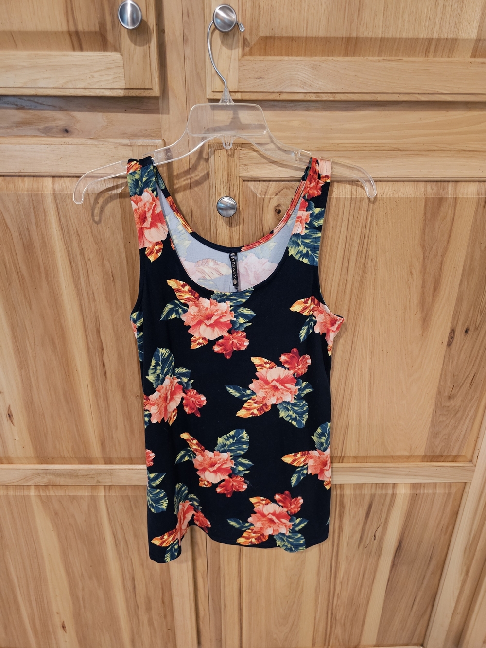 Piphany Black Tank Top with Coral Floral Print